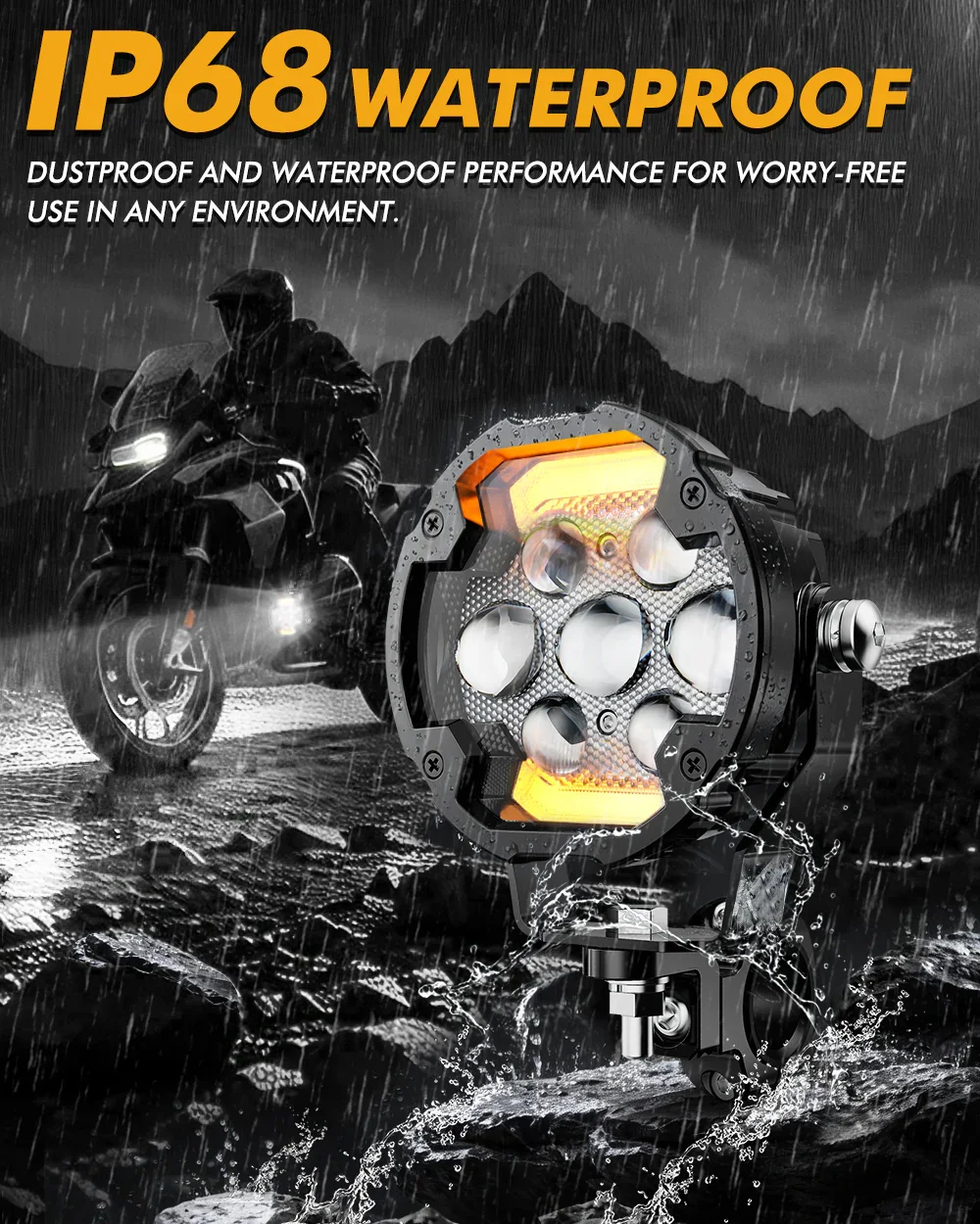 🆕4.2 Inch Motorcycle Auxiliary LED Spotlight, 72W AX7 Series Dual Color Switchback Driving Fog Light with 3+4 Modes For Motorcycle Jeep SUV ATV Truck | 2PCS/Set - Image 9