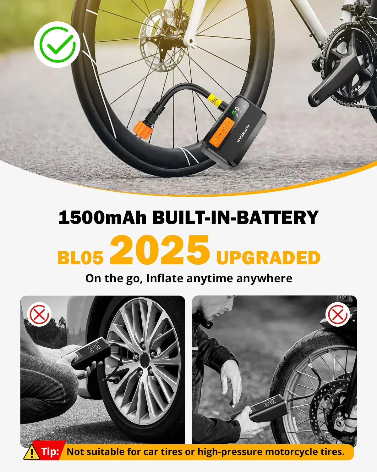 🆕BL05 120PSI High-Performance Upgraded Mini Handheld Bike Pump | Brushless Motor | Smart Presets | Progress Bar Display - Image 5