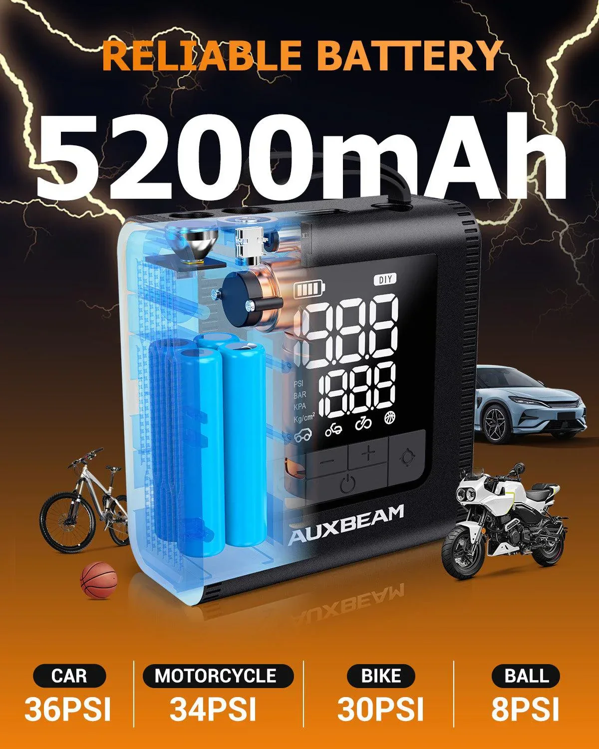 🆕Model-H4 PRO 19mm Cylinder Portable Car Tire Inflator Air Compressor Pump for Pickup Truck Car Motorcycle Bike Ball - Image 2