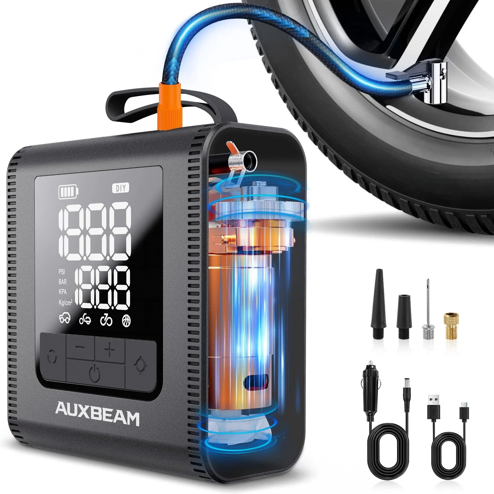 🆕Model-H4 PRO 19mm Cylinder Portable Car Tire Inflator Air Compressor Pump for Pickup Truck Car Motorcycle Bike Ball - Image 3