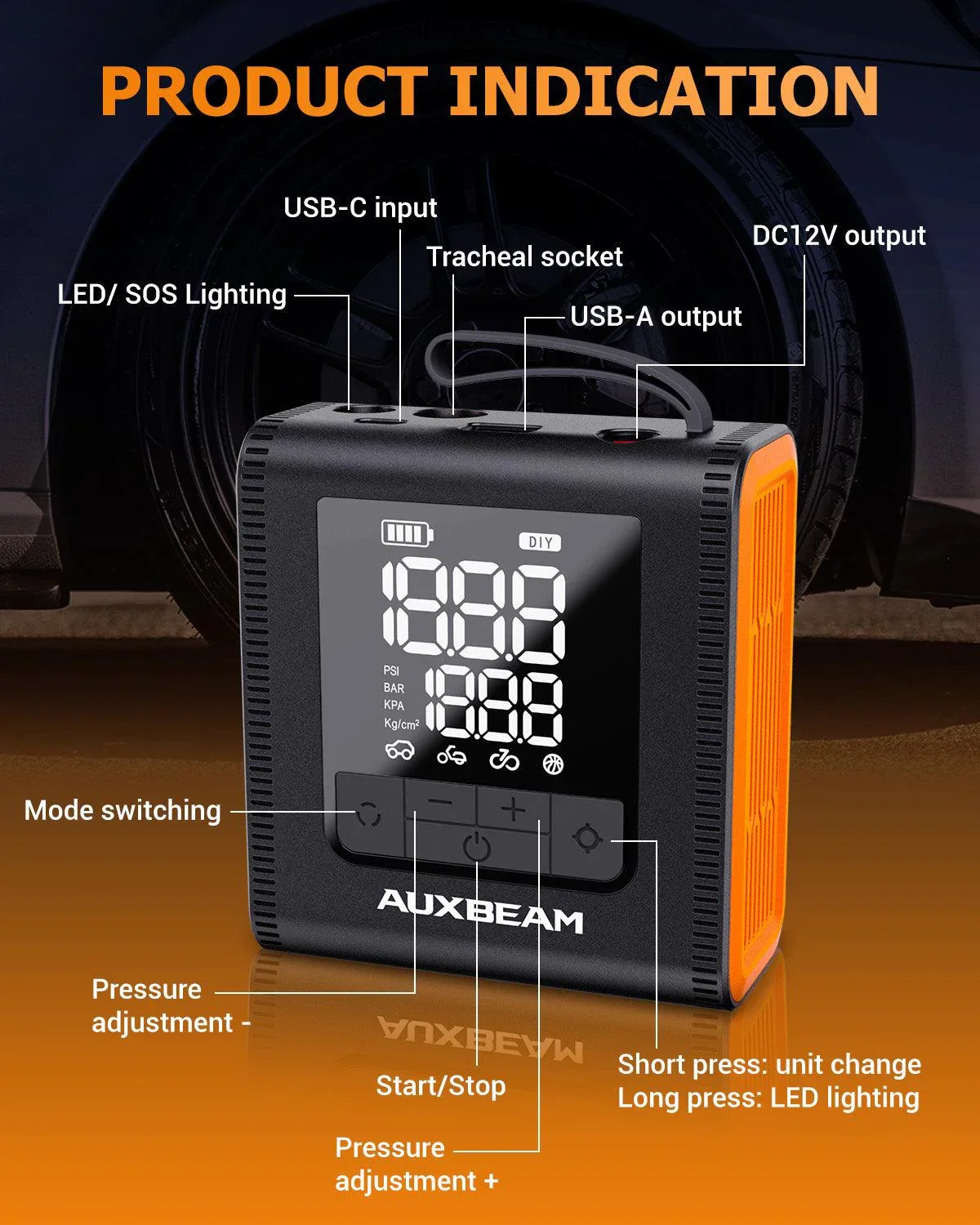 🆕Model-H4 PRO 19mm Cylinder Portable Car Tire Inflator Air Compressor Pump for Pickup Truck Car Motorcycle Bike Ball - Image 5