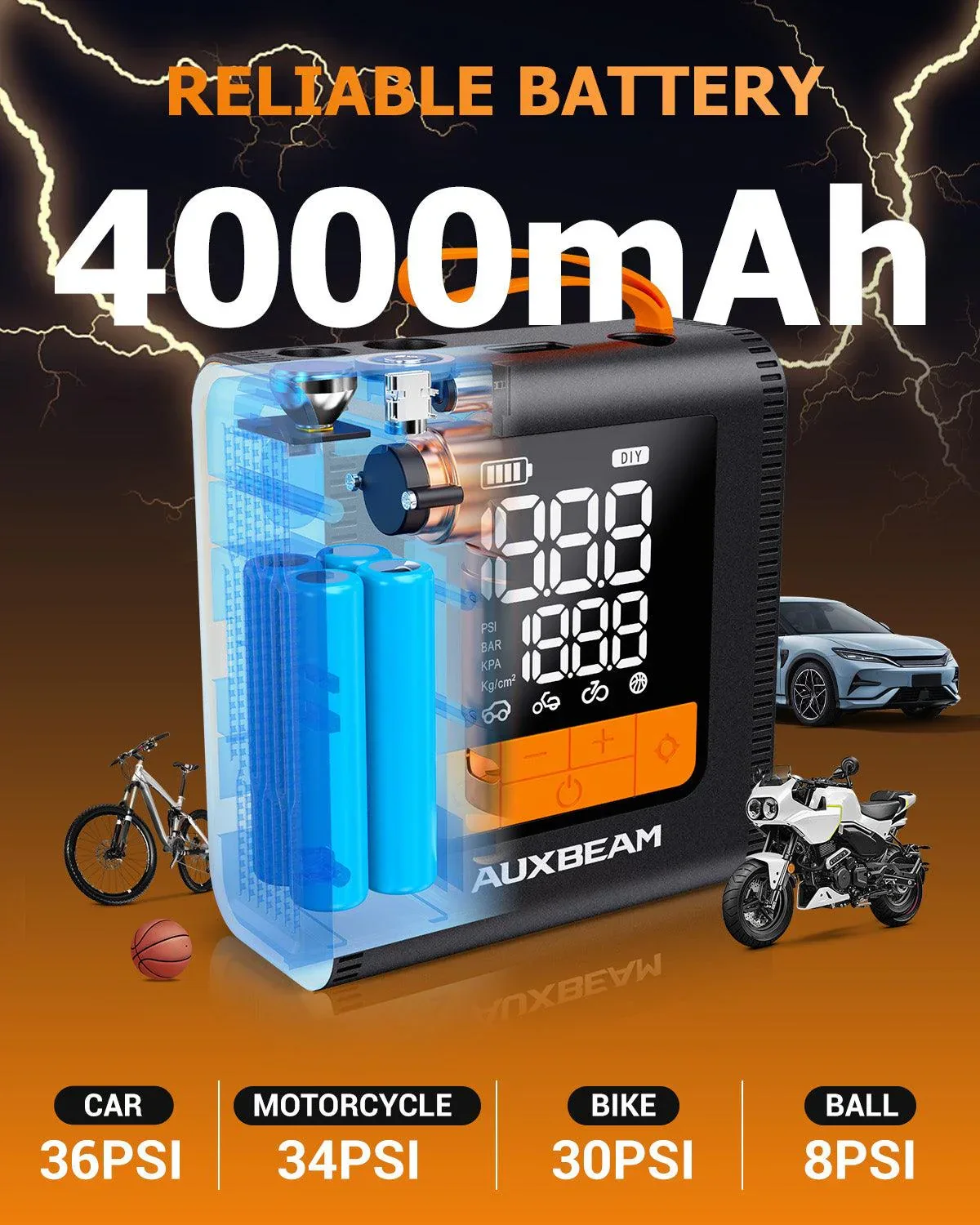 🆕Model-H4 19mm Cylinder Portable Car Tire Inflator Air Compressor Pump for Pickup Truck Car Motorcycle Bike Ball - Image 2