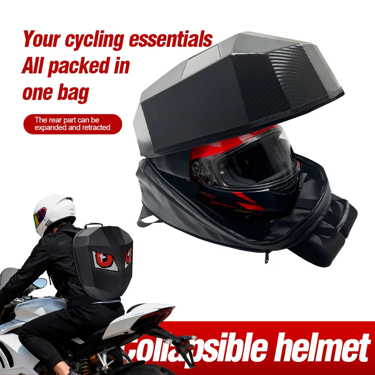 🆕Smart LED Motorcycle Backpack  – DIY Display, Waterproof, Fits Helmet - Image 8