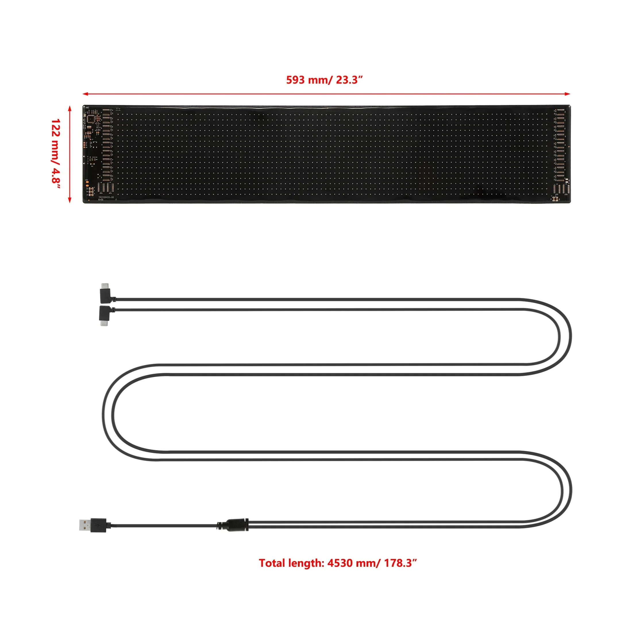 🆕Two-Pack 23.42x4.72in Devil's Eye Atmosphere Light - Flexible Programmable USB Car LED Screen for Windshield, APP Control - Image 8