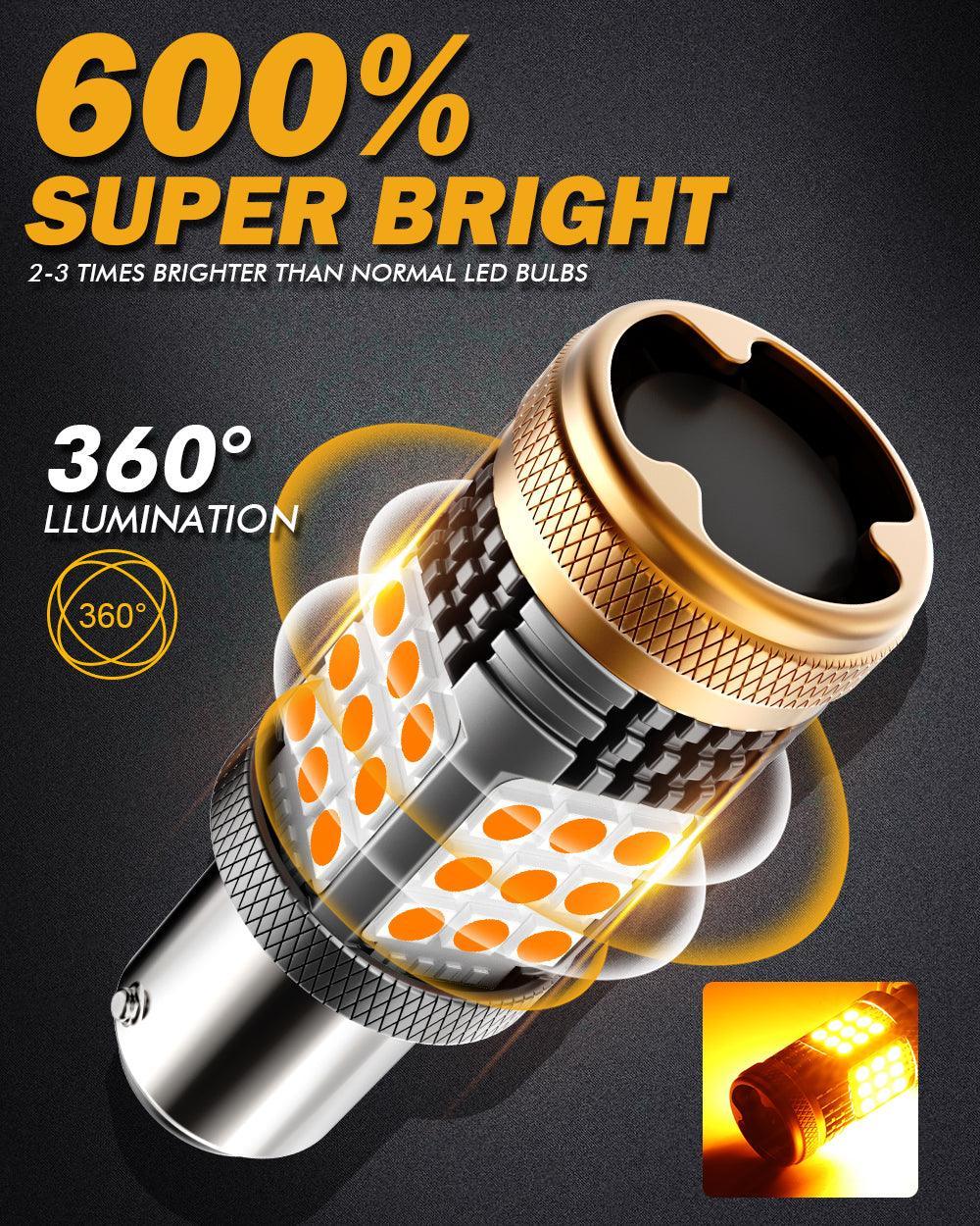 1156 BA15S LED Turn Signal Light Rear/Front, Side Maker Light Bulbs 56W 600% High Brightness CAN-Bus Error Free 3000K Amber B21 Series |2 Bulbs - Image 5