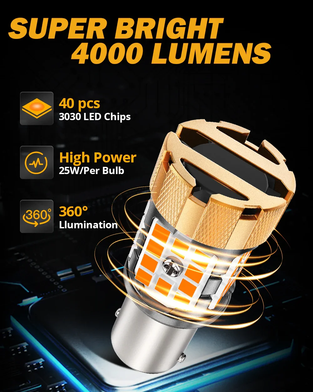 🆕1157 BAY15D LED Turn Signal Light Rear/Front, Side Maker Light Bulbs 50W 4000LMCAN-Bus Error Free 3000K Amber B21-PRO Series |2 Bulbs - Image 3