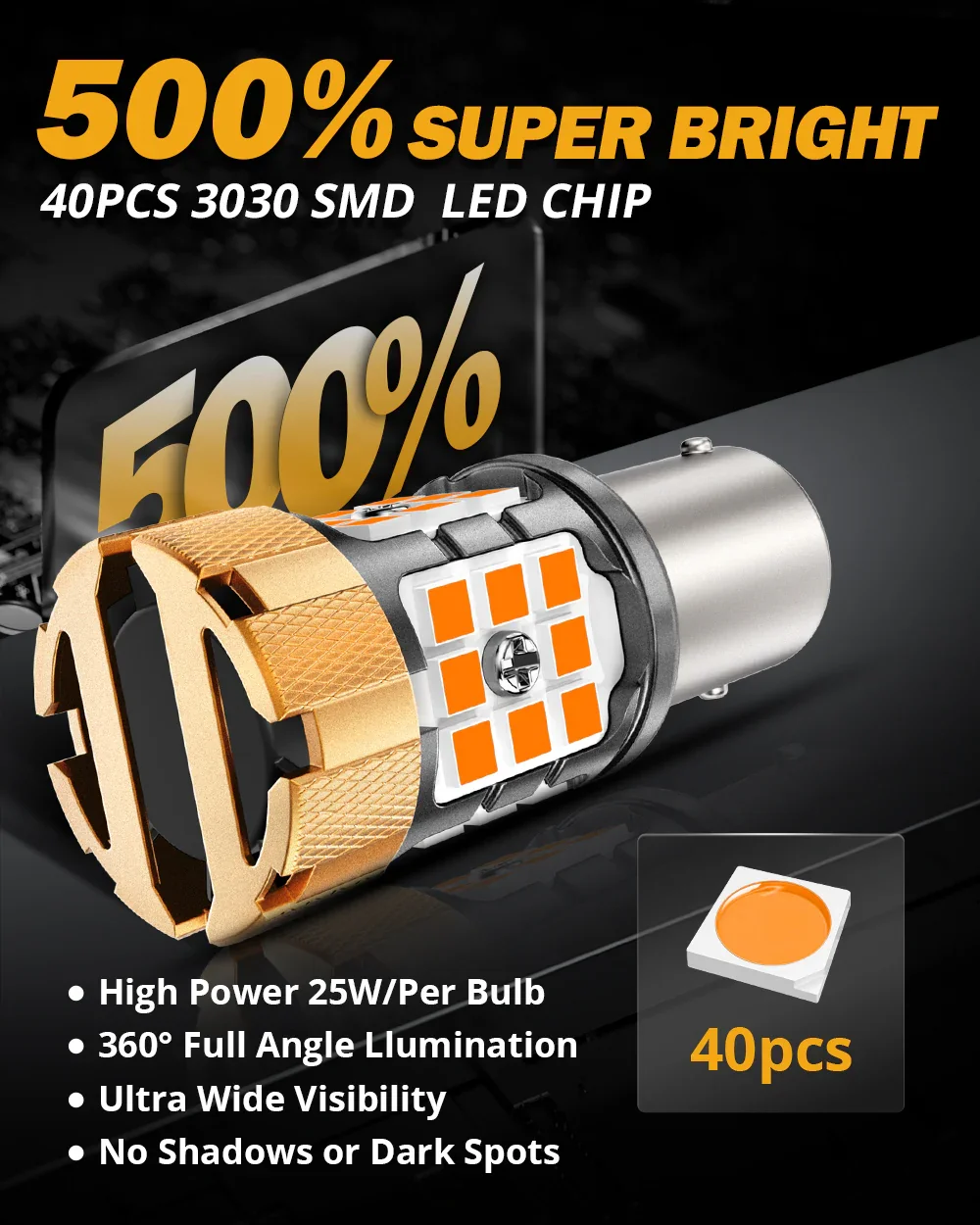 🆕1157 BAY15D LED Turn Signal Light Rear/Front, Side Maker Light Bulbs 50W 4000LMCAN-Bus Error Free 3000K Amber B21-PRO Series |2 Bulbs - Image 4