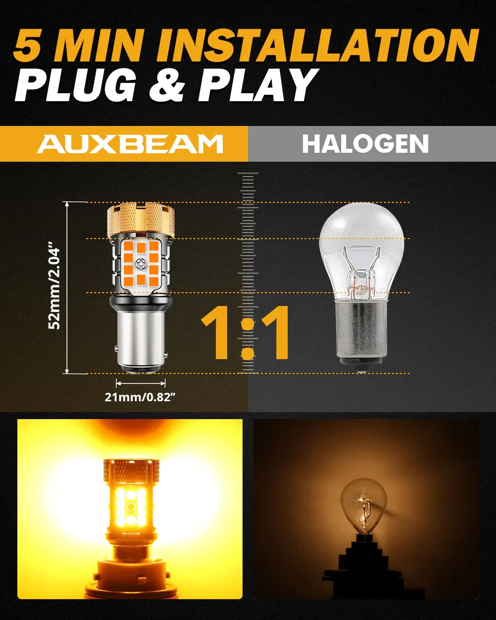 🆕1157 BAY15D LED Turn Signal Light Rear/Front, Side Maker Light Bulbs 50W 4000LMCAN-Bus Error Free 3000K Amber B21-PRO Series |2 Bulbs - Image 8