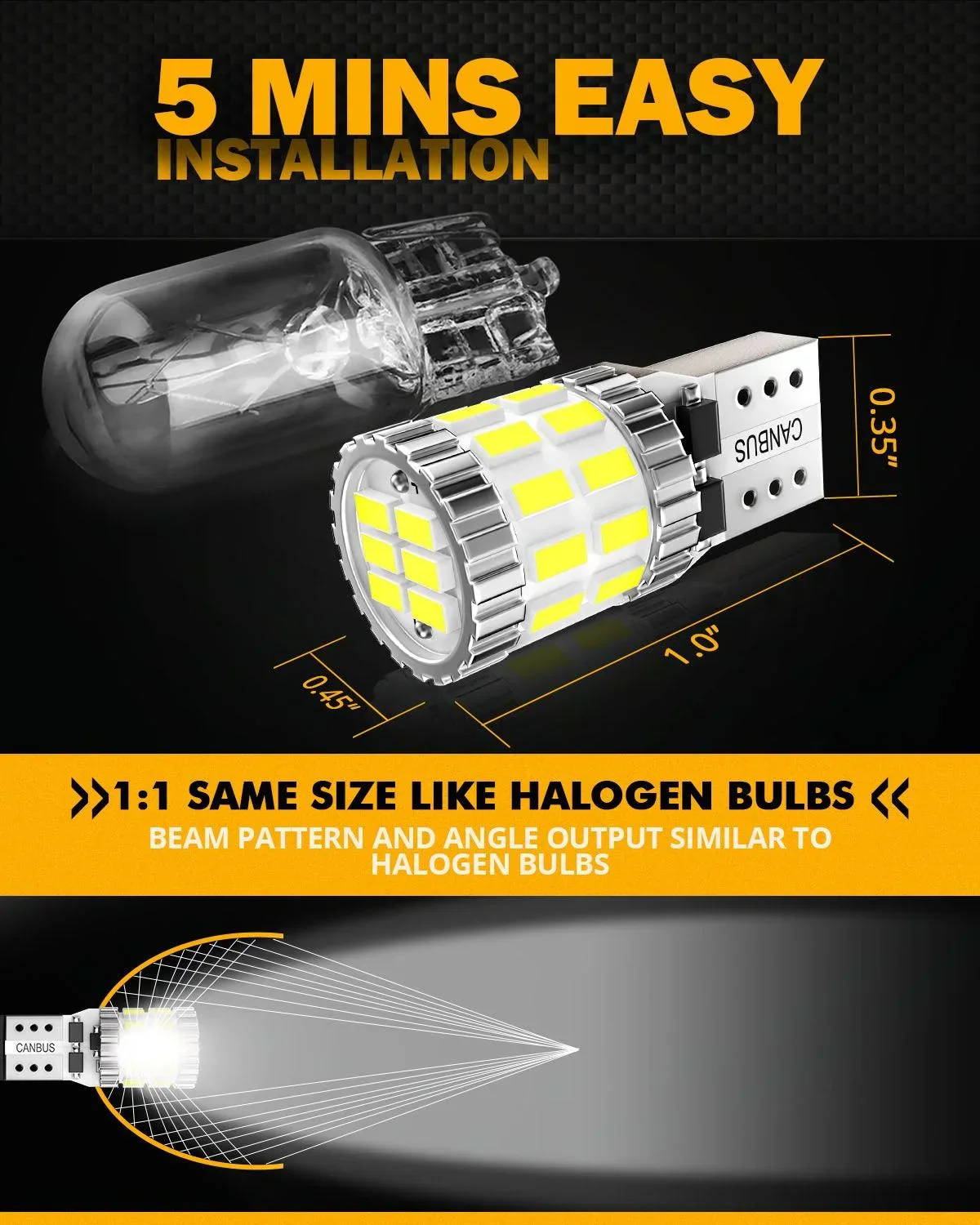 168 2825 W5W T10 LED License Plate/Side Marker/Interior Light Bulbs 3W 400% Brighter Canbus Error Free White B1 Series | 2 Bulbs - Image 5
