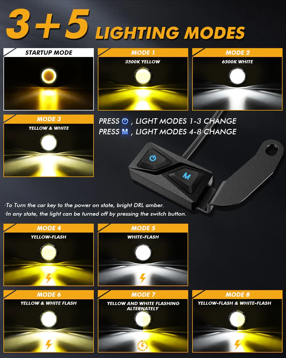 2023 Kawasaki KLR 650 Motorcycle LED Spotlight Light 3+5 Light Modes - Image 3