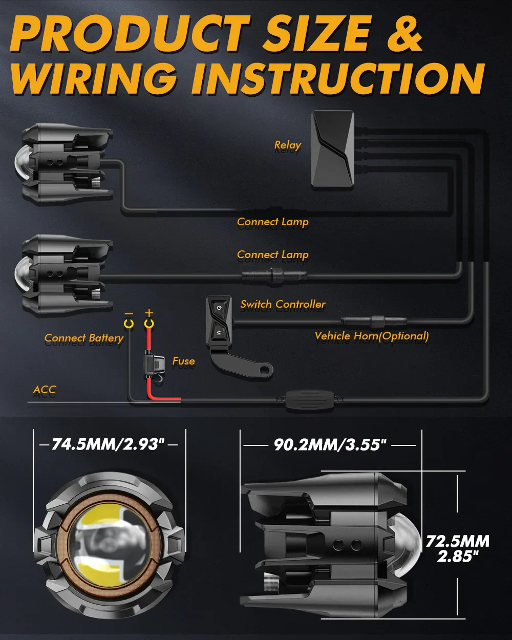 2023 Kawasaki KLR 650 Motorcycle LED Spotlight Light 3+5 Light Modes - Image 5
