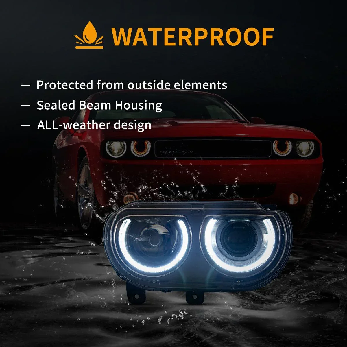 LED Headlight Assembly Dual Beam Projector Black For 2008-2014 Dodge Challenger 3th Gen Pre-Facelift - Image 8