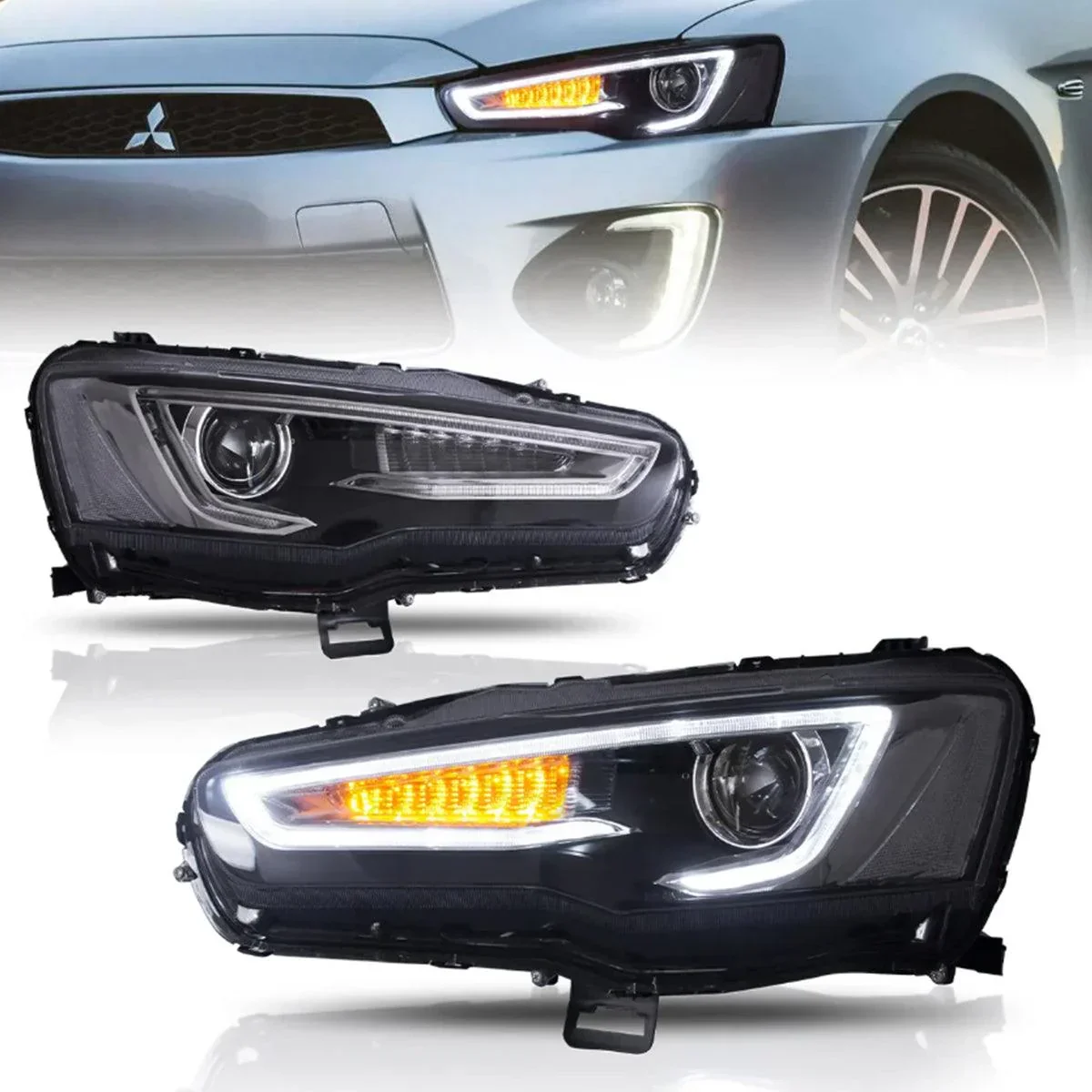 LED Headlight Assembly Dual Beam Projector With Demon Eyes Black For 2008-2017 Mistubishi Lancer 9th Gen Evo X GSR 10th Gen(CZ4A) - Image 16