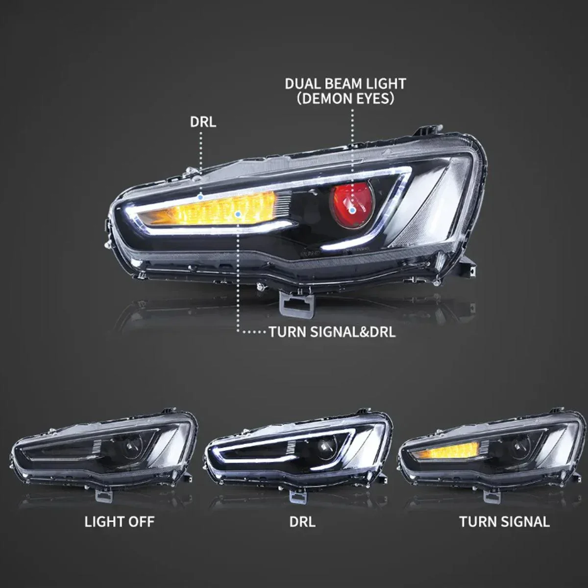 LED Headlight Assembly Dual Beam Projector With Demon Eyes Black For 2008-2017 Mistubishi Lancer 9th Gen Evo X GSR 10th Gen(CZ4A) - Image 4