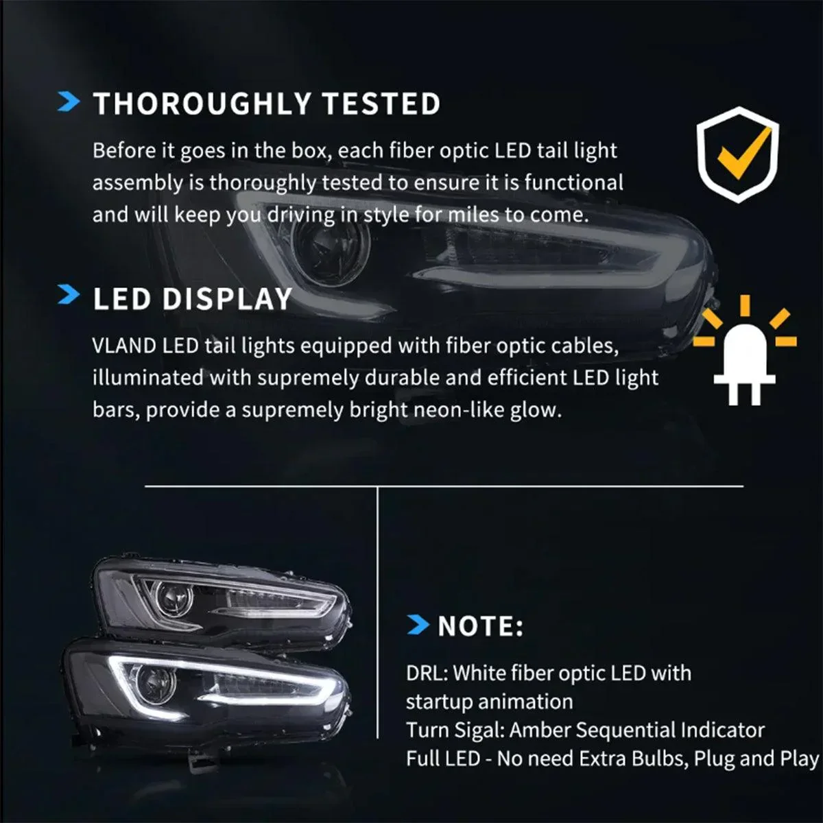 LED Headlight Assembly Dual Beam Projector With Demon Eyes Black For 2008-2017 Mistubishi Lancer 9th Gen Evo X GSR 10th Gen(CZ4A) - Image 7