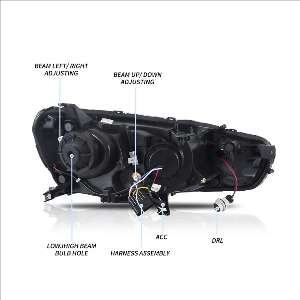 LED Headlight Assembly Dual Beam Projector With Demon Eyes Black For 2008-2017 Mistubishi Lancer 9th Gen Evo X GSR 10th Gen(CZ4A) - Image 9