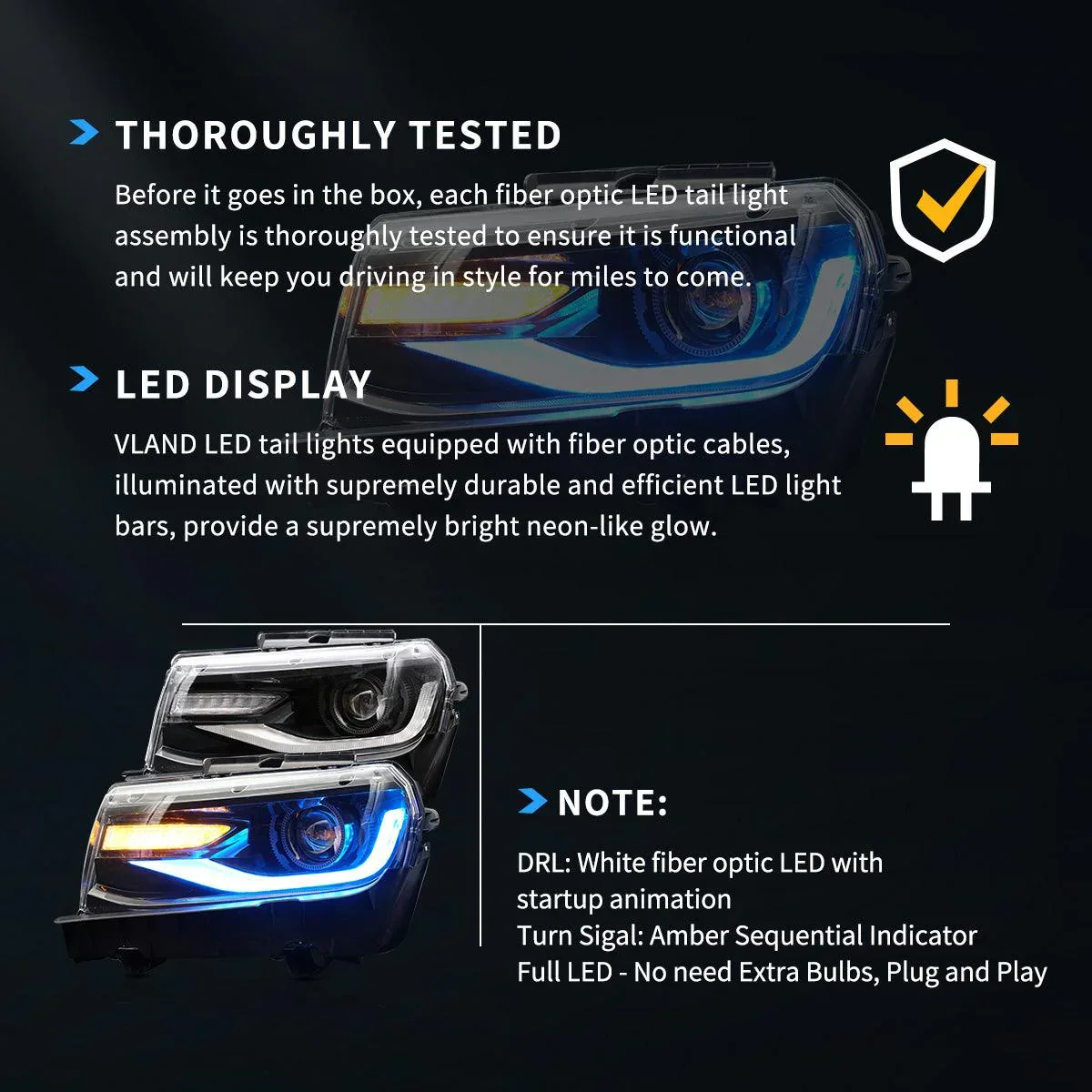 LED Headlight Assembly RGB Dual Beam Projector Black For 2014-2015 Chevrolet Camaro - Image 7