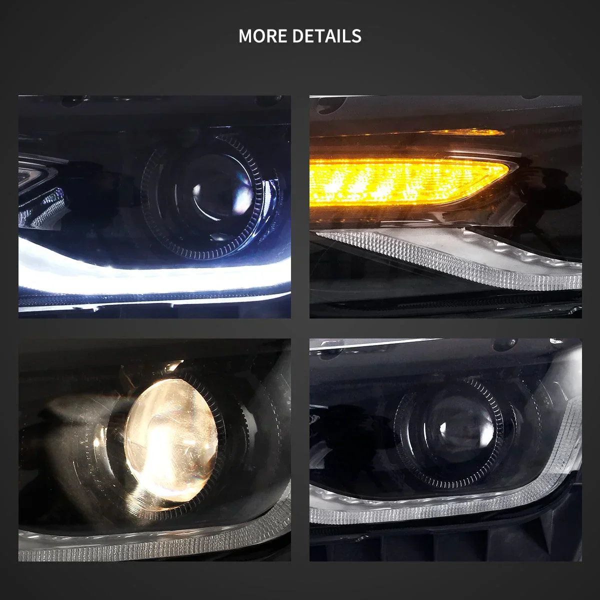 LED Headlight Assembly Dual Beam Projector Black For 2014-2015 Chevrolet Camaro - Image 5
