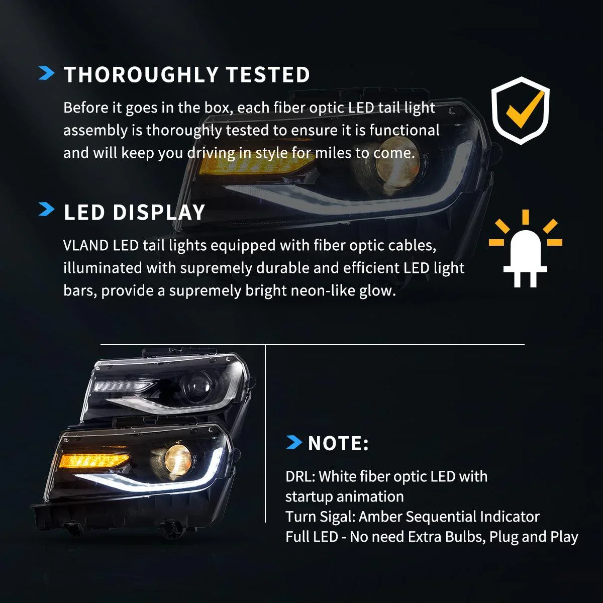 LED Headlight Assembly Dual Beam Projector Black For 2014-2015 Chevrolet Camaro - Image 6