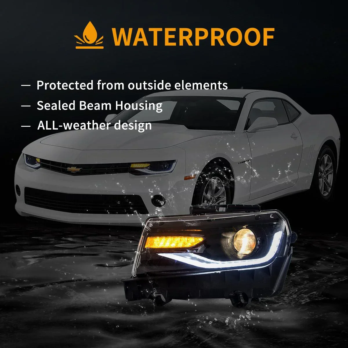 LED Headlight Assembly Dual Beam Projector Black For 2014-2015 Chevrolet Camaro - Image 7