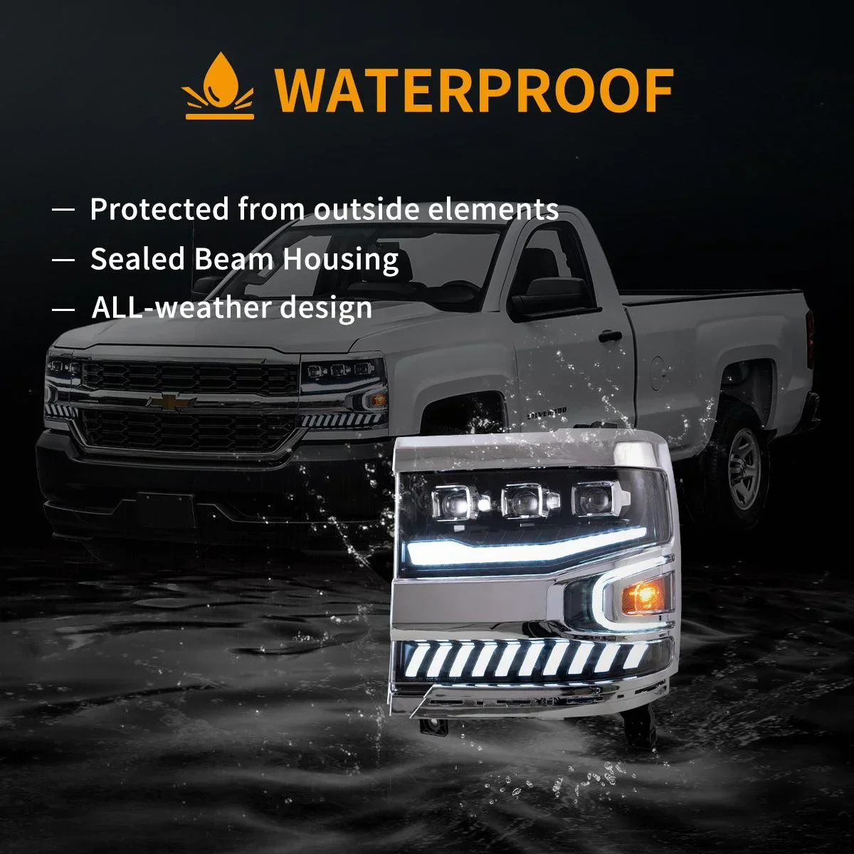 LED Headlight Assembly Dual Beam Projector Black For 2016-2018 Chevrolet Silverado 1500 4th Gen Facelift - Image 6