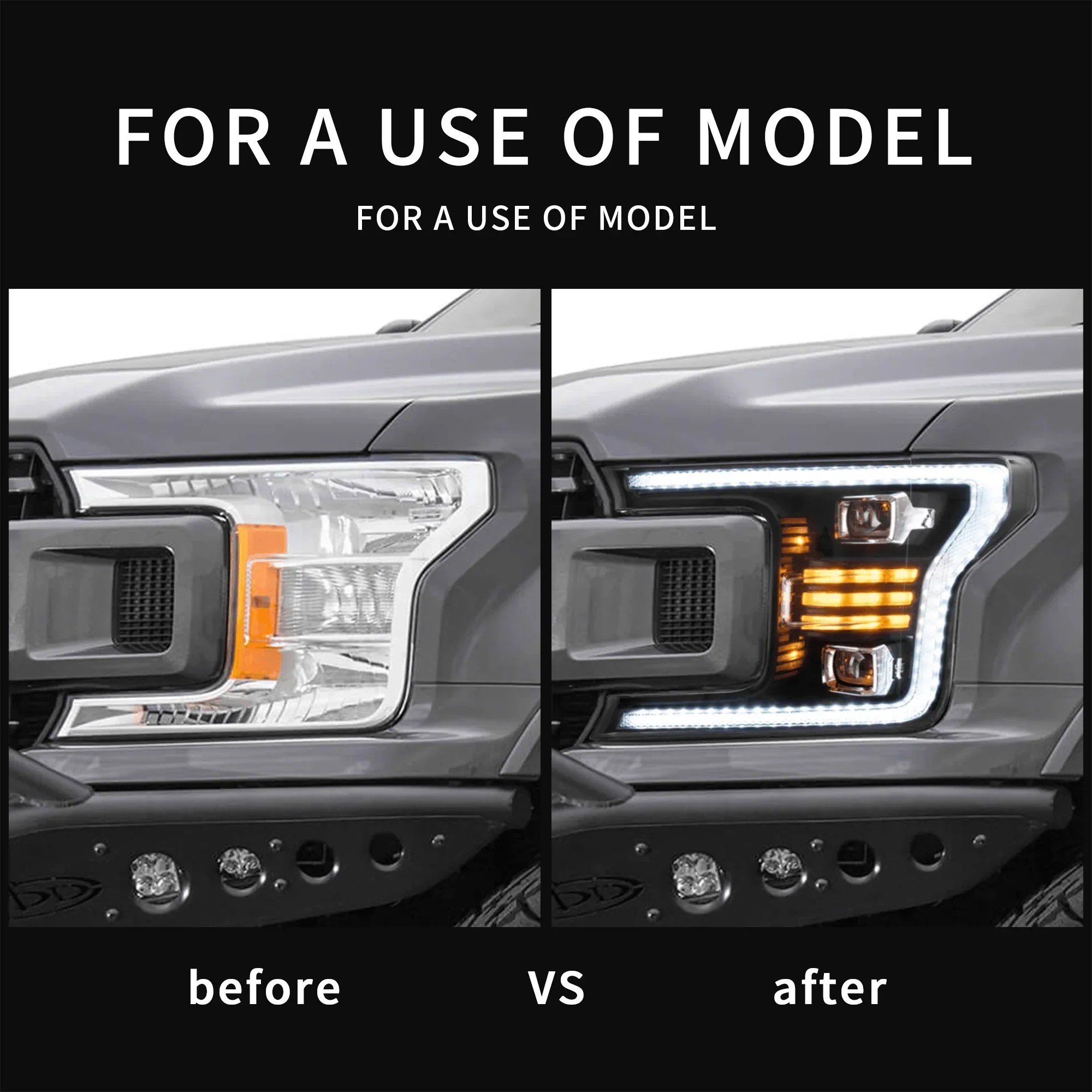 LED Headlight Assembly Dual Beam Projector Black For 2018-2020 Ford F150 13th Gen - Image 6