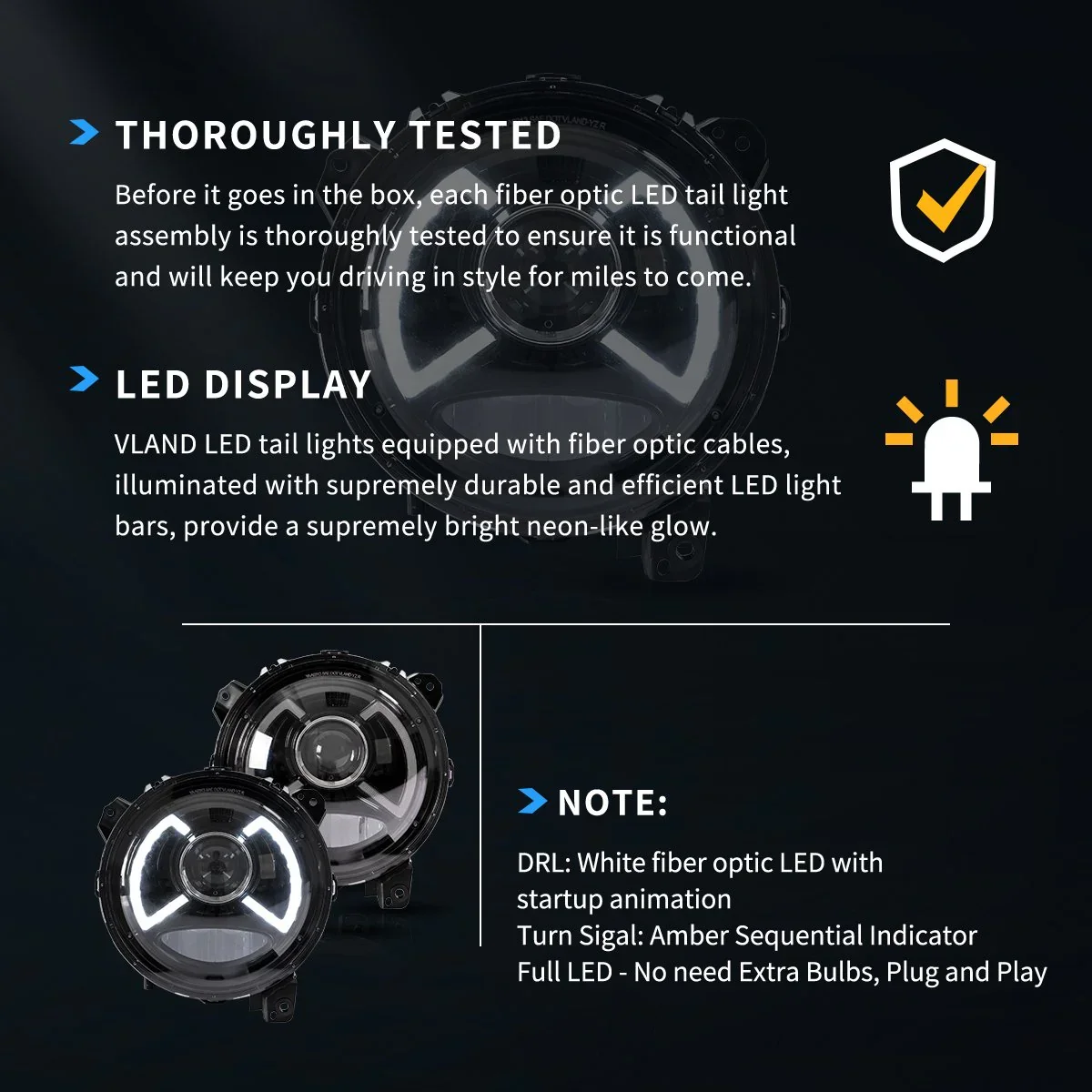 Full LED Dual Beam Projector Headlight Assembly With Blue Breath Light Black For 2018-Present Jeep Wrangle 4th Gen (JL) & 2019-Present Jeep Gladiator (JT) - Image 10