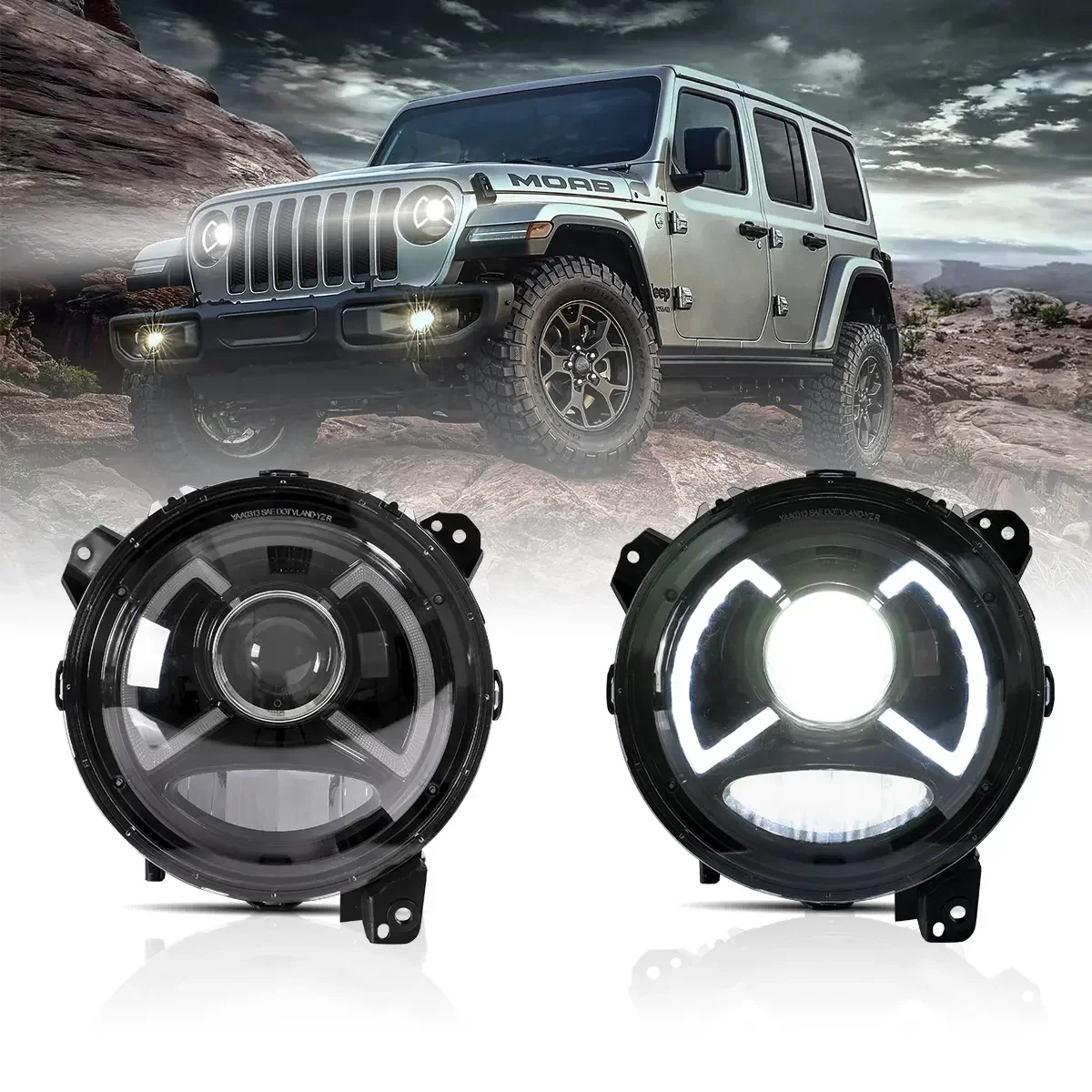 Full LED Dual Beam Projector Headlight Assembly With Blue Breath Light Black For 2018-Present Jeep Wrangle 4th Gen (JL) & 2019-Present Jeep Gladiator (JT) - Image 2