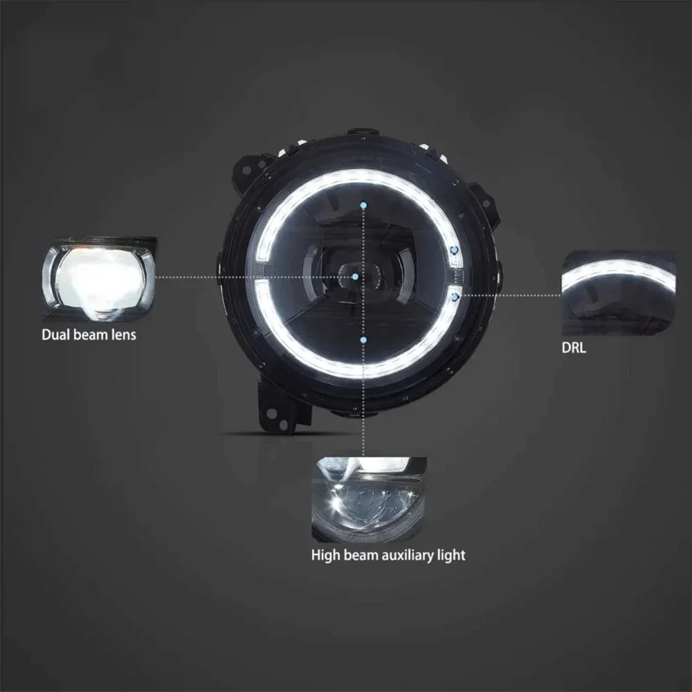 Full LED Headlight Assembly With Start-up Animation For 2018-UP Jeep Wrangler JL JLU JT Rubicon - Image 2
