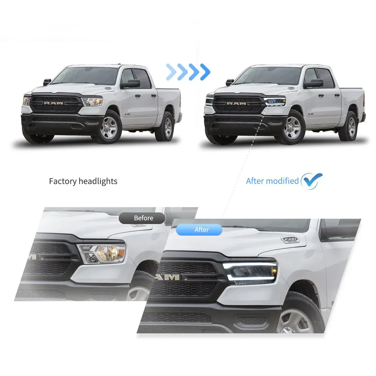 LED Headlight Assembly Reflection Bowl Chrome For 2019-2023 Dodge Ram 1500 5th Gen(DT) - Image 7
