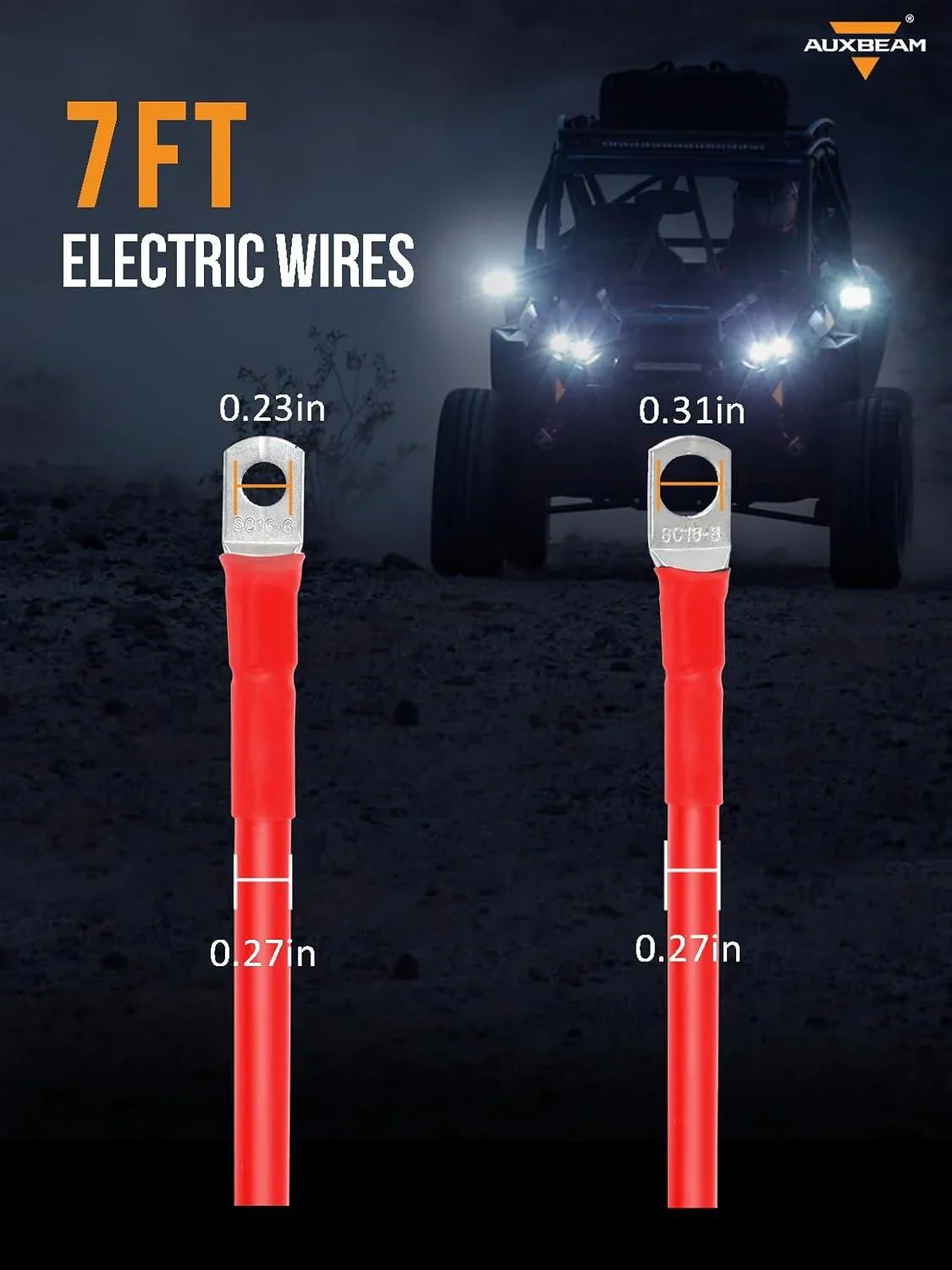 7FT 7AWG Battery Cables Tinned Copper Ring Terminal Lugs Battery Wires - Image 3