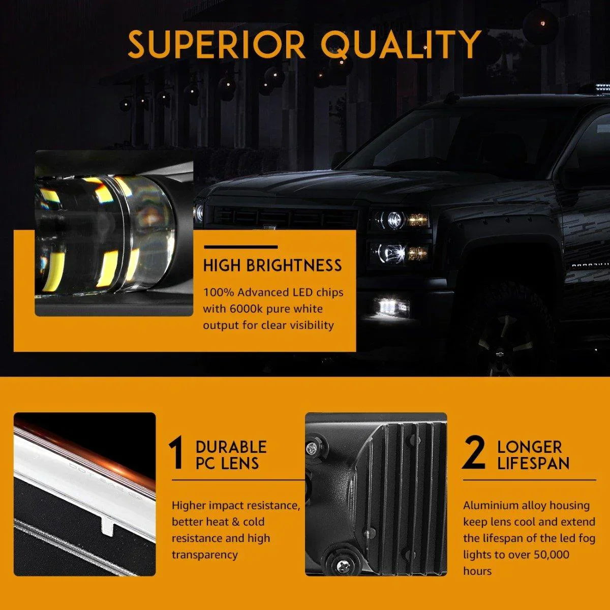 (2pcs/set) 36W Chrome LED Fog Lights 5202 for GMC YUKON 2015-2016 - Image 2