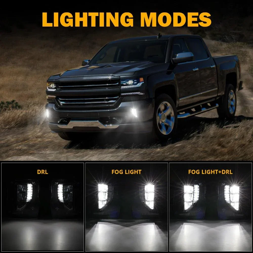 45W LED Fog Lights with DRL for 2016-2018 Chevy Silverado 1500 - Image 2