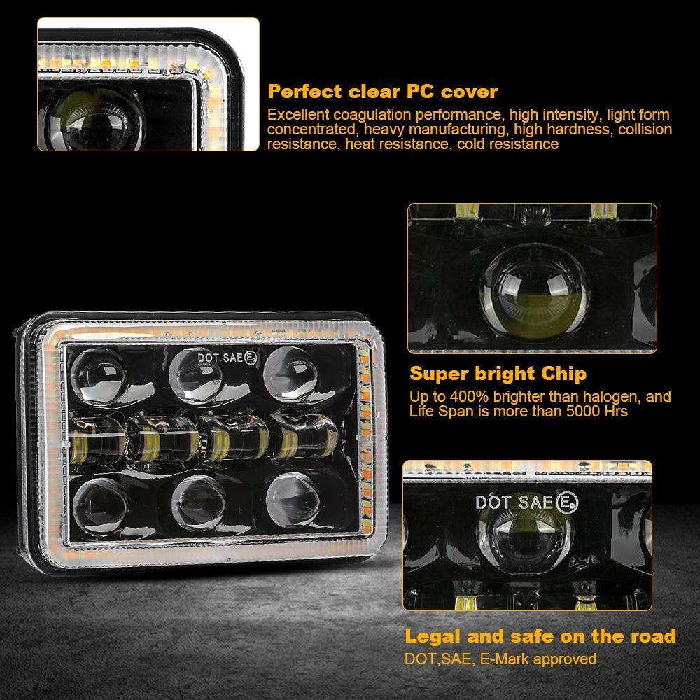 (2PCS/SET)  4x6 inch Sealed Beam LED Headlight with Hi/Low Beam DRL Turn Signal Light - Image 3