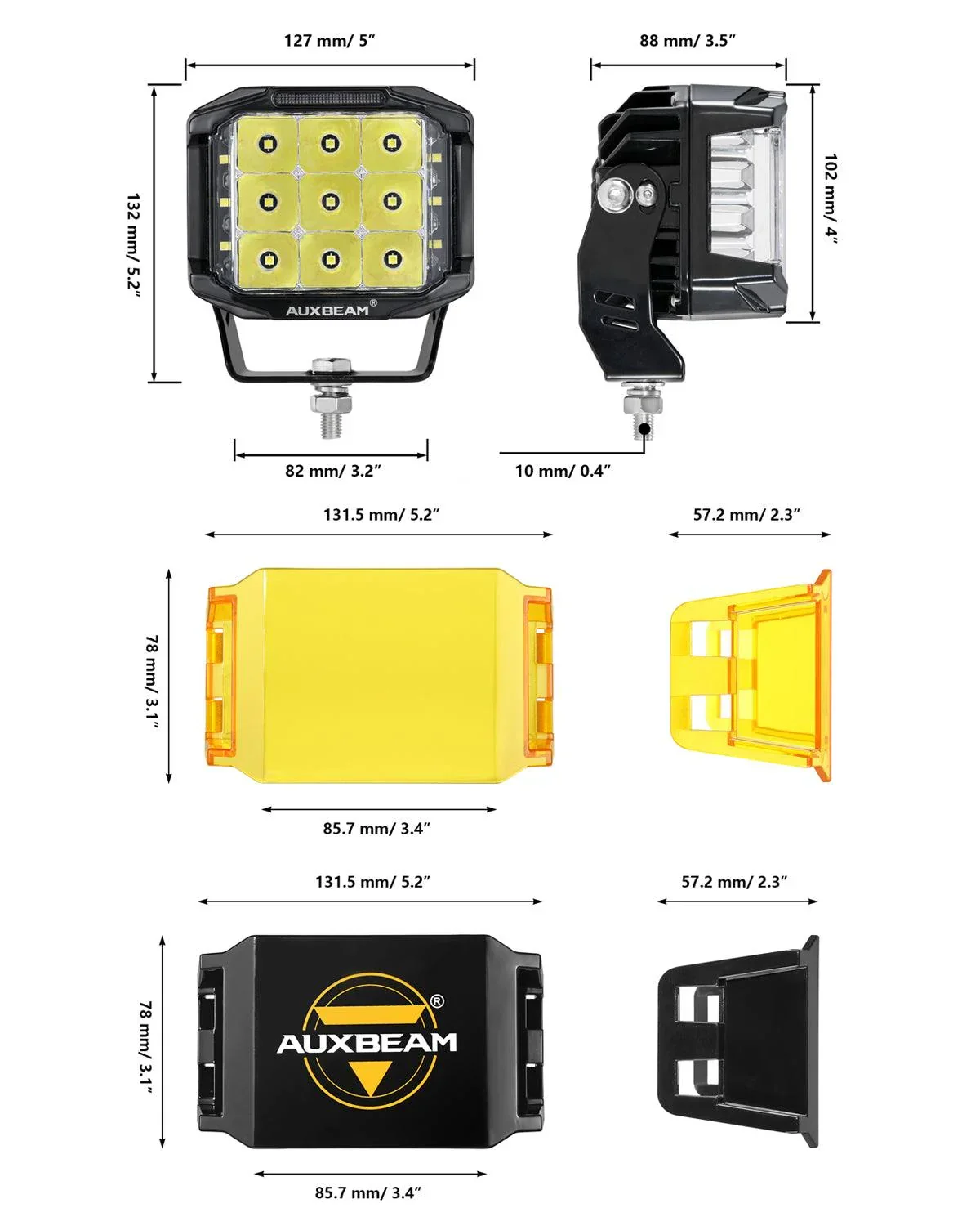 V-MAX Series | 5 Inch 168W 16440LM Spot Beam Side Shooter LED Square Pod Lights with Amber DRL - Image 14