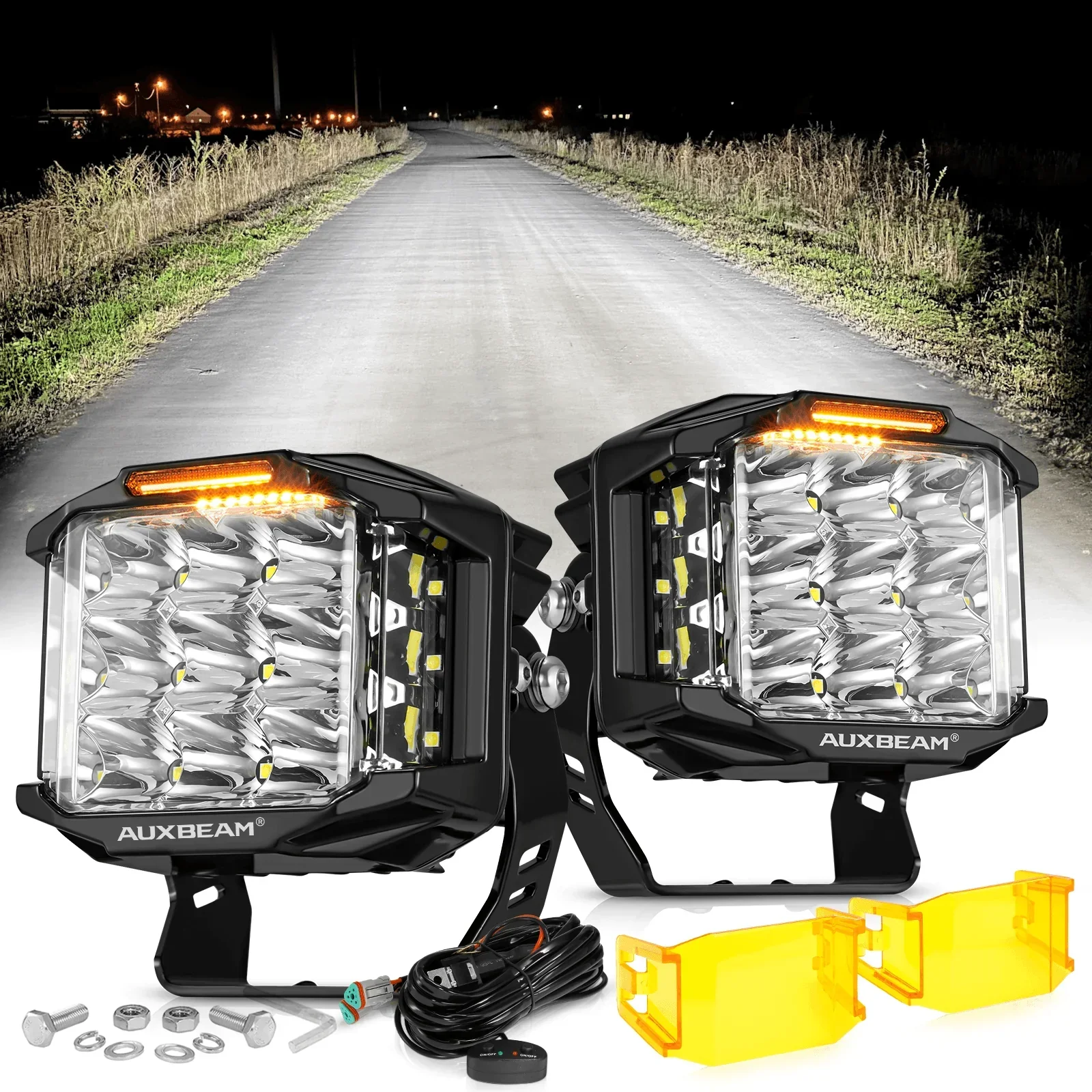 V-MAX Series | 5 Inch 168W 16440LM Spot Beam Side Shooter LED Square Pod Lights with Amber DRL - Image 16