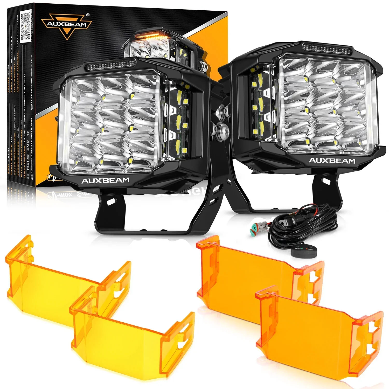 V-MAX Series | 5 Inch 168W 16440LM Spot Beam Side Shooter LED Square Pod Lights with Amber DRL - Image 26