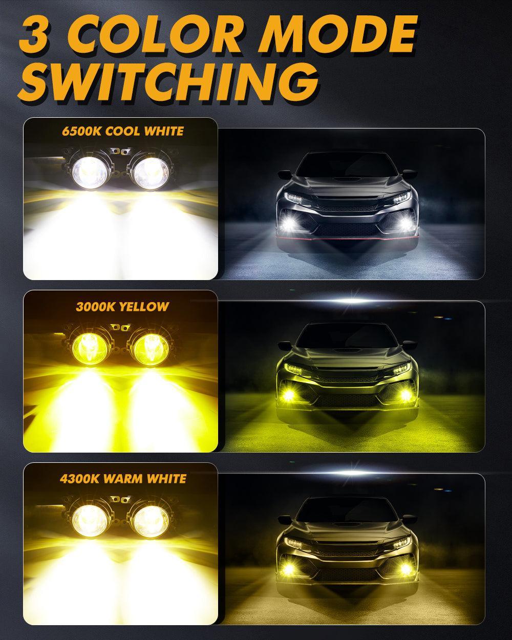🆕3 Inch 104W Bi-LED Projector Lens Fog Light 3-Colors Switchback Hyperboid Lens Fog Light With High Beam Auxiliary For Toyota/Honda | 2 PCS/Set - Image 7
