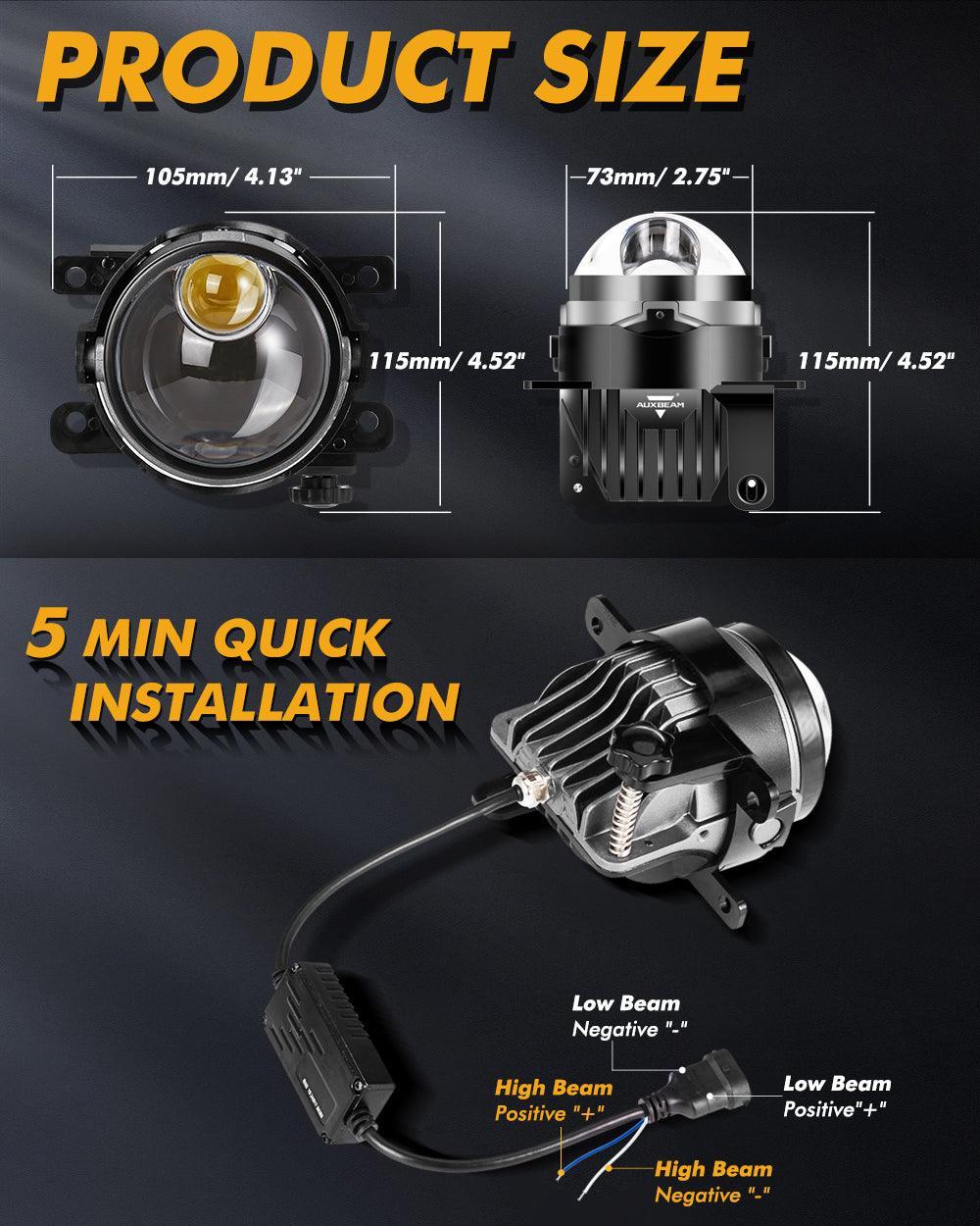 🆕3 Inch 104W Bi-LED Projector Lens Fog Light 3-Colors Switchback Hyperboid Lens Fog Light With High Beam Auxiliary For Toyota/Honda | 2 PCS/Set - Image 9