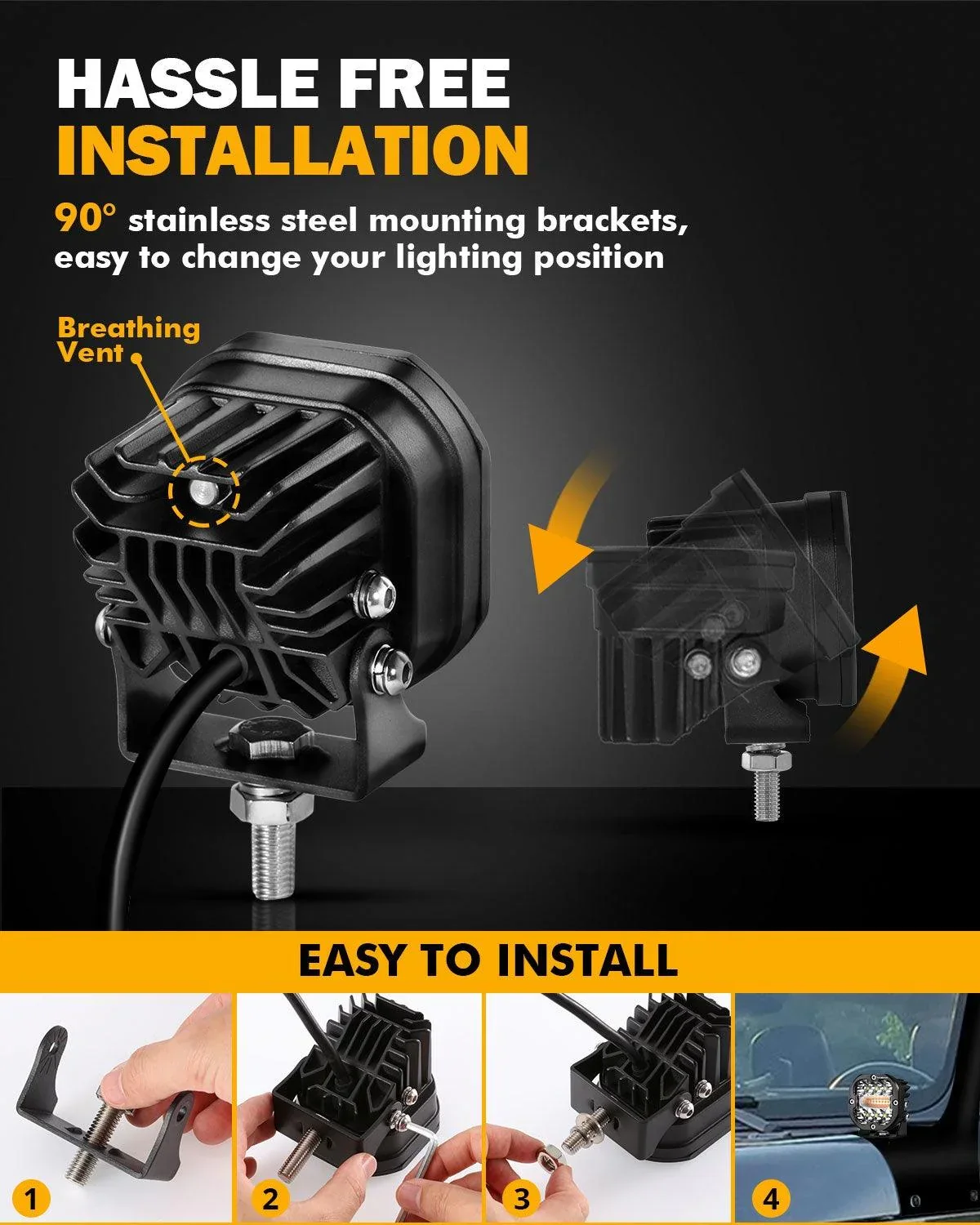 3 Inch 96W 9600LM LED Pods 6 Modes LED Driving Light with A-Pillar Mounting Bracket For Ford Bronco 2/4 Door 2021 2022 - Image 5