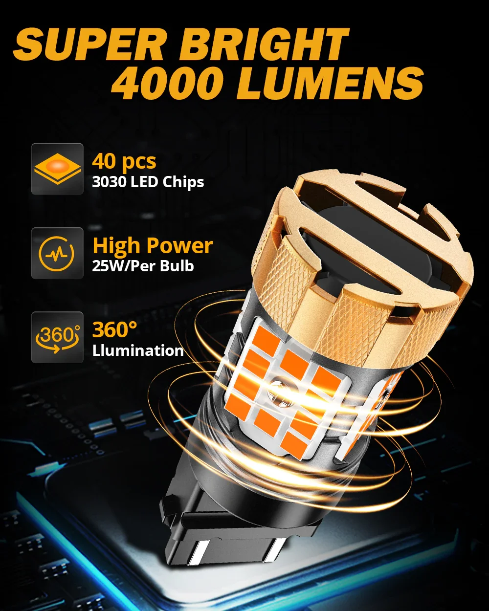 🆕T25 3157 3156 LED Turn Signal Light Rear/Front, Side Marker Light Bulbs 50W 4000LM CAN-Bus Error Free 3000K Amber B21-PRO Series |2 Bulbs - Image 4