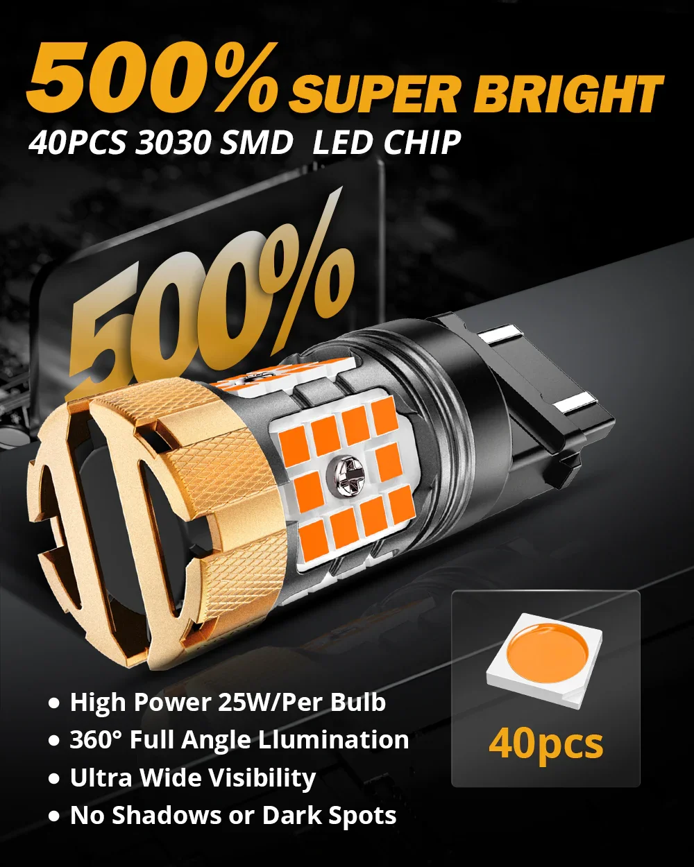 🆕T25 3157 3156 LED Turn Signal Light Rear/Front, Side Marker Light Bulbs 50W 4000LM CAN-Bus Error Free 3000K Amber B21-PRO Series |2 Bulbs - Image 5