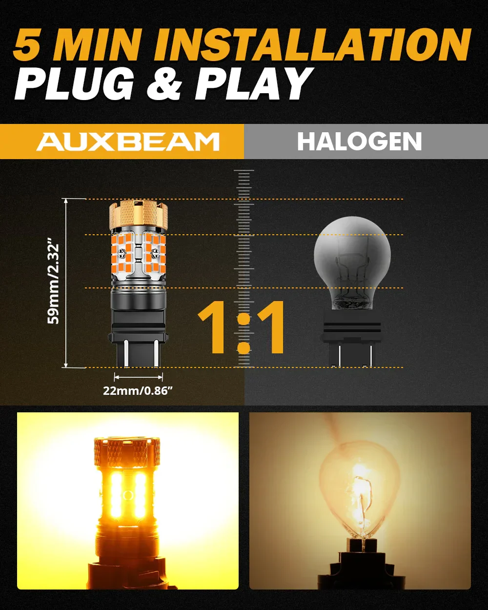 🆕T25 3157 3156 LED Turn Signal Light Rear/Front, Side Marker Light Bulbs 50W 4000LM CAN-Bus Error Free 3000K Amber B21-PRO Series |2 Bulbs - Image 9