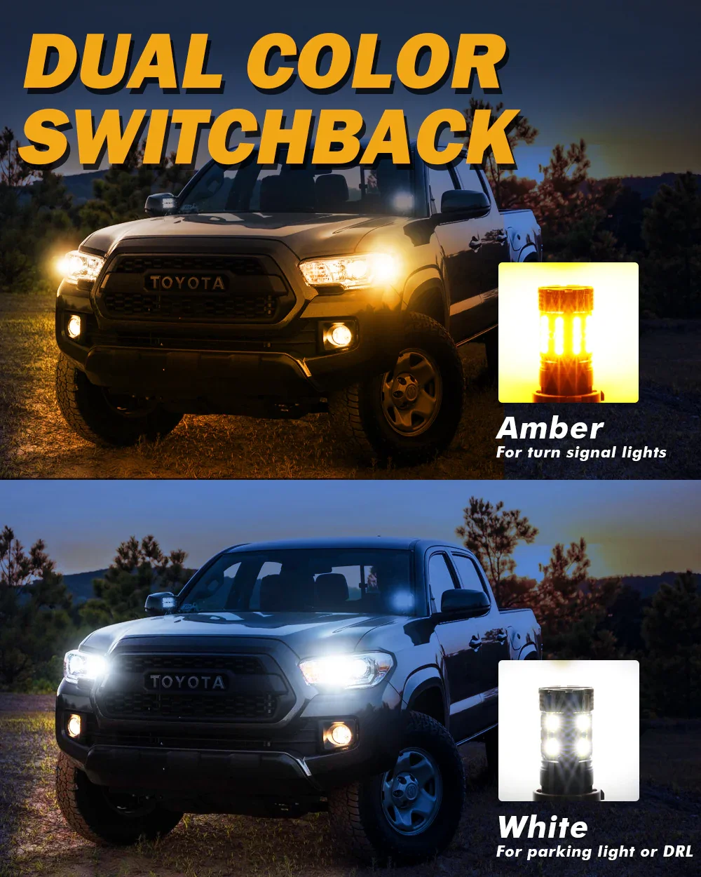 🆕 T25 3157D LED Front Turn Signal & DRL Light Bulbs 50W 4000LM CAN-Bus Error Free Dual Color Switchback White & Amber B21-PRO Series | 2 Bulbs - Image 3