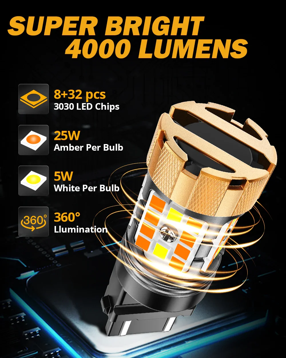 🆕 T25 3157D LED Front Turn Signal & DRL Light Bulbs 50W 4000LM CAN-Bus Error Free Dual Color Switchback White & Amber B21-PRO Series | 2 Bulbs - Image 4
