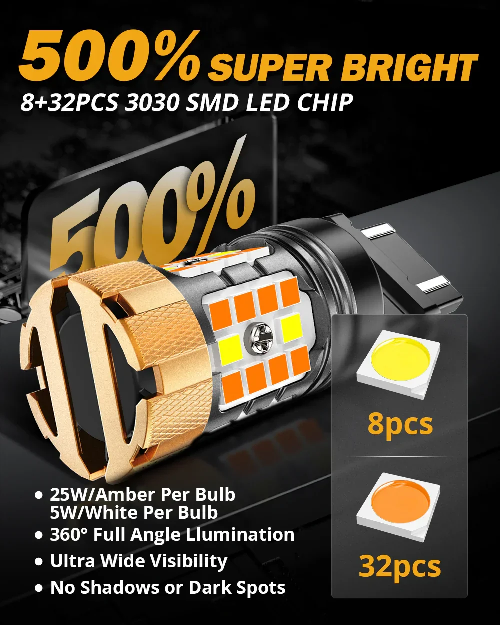 🆕 T25 3157D LED Front Turn Signal & DRL Light Bulbs 50W 4000LM CAN-Bus Error Free Dual Color Switchback White & Amber B21-PRO Series | 2 Bulbs - Image 5