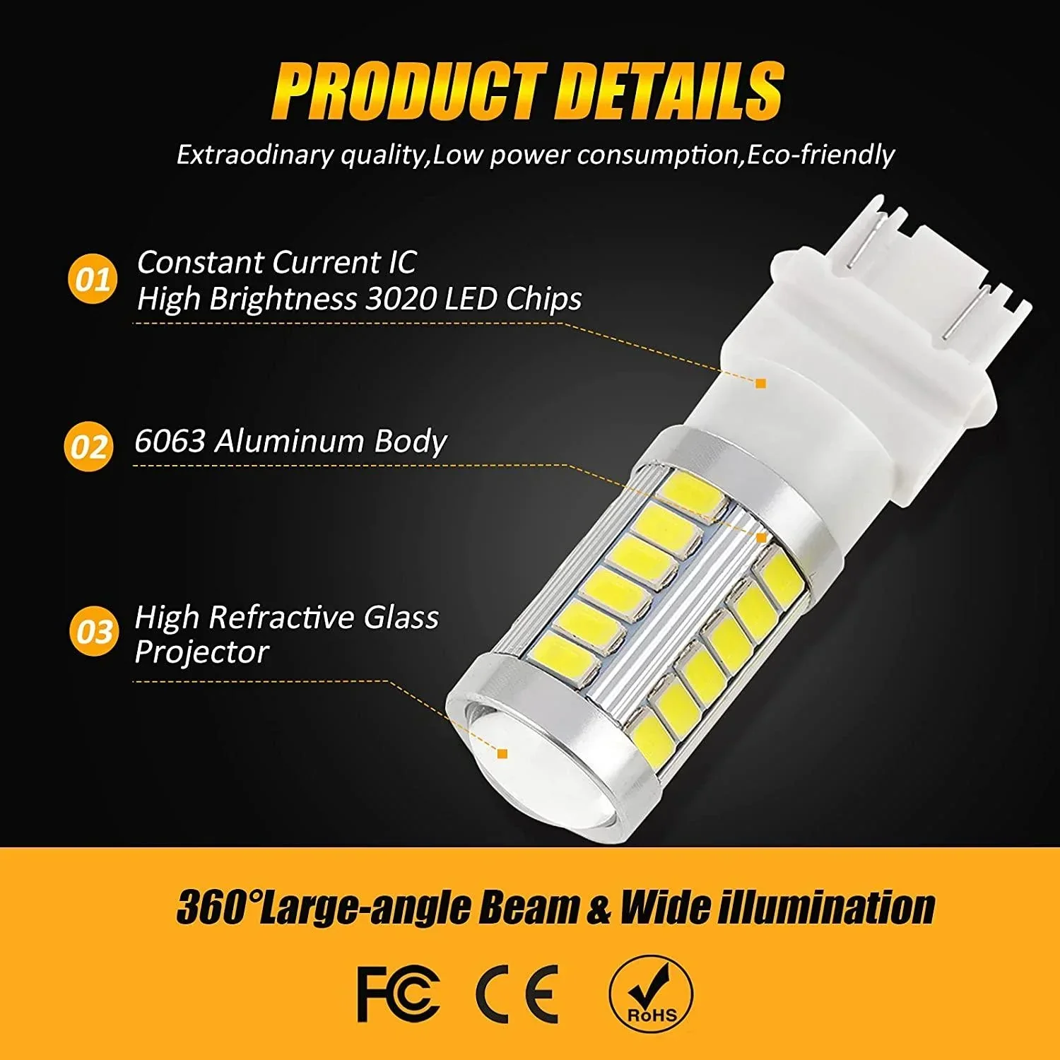 33pcs-LED 3020SMD Cool White/Amber/Red 8000LM LED Brake/Reverse/Parking/Tail/Turn signal Light - Image 5