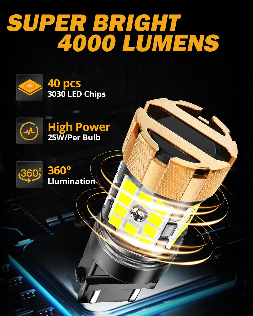 🆕T25 3157 3156 LED Backup Reverse/Turn Signal/Brake Tail Light Bulbs 50W 4000LM CAN-Bus Error Free 6500K White B21-PRO Series | 2 Bulbs - Image 4