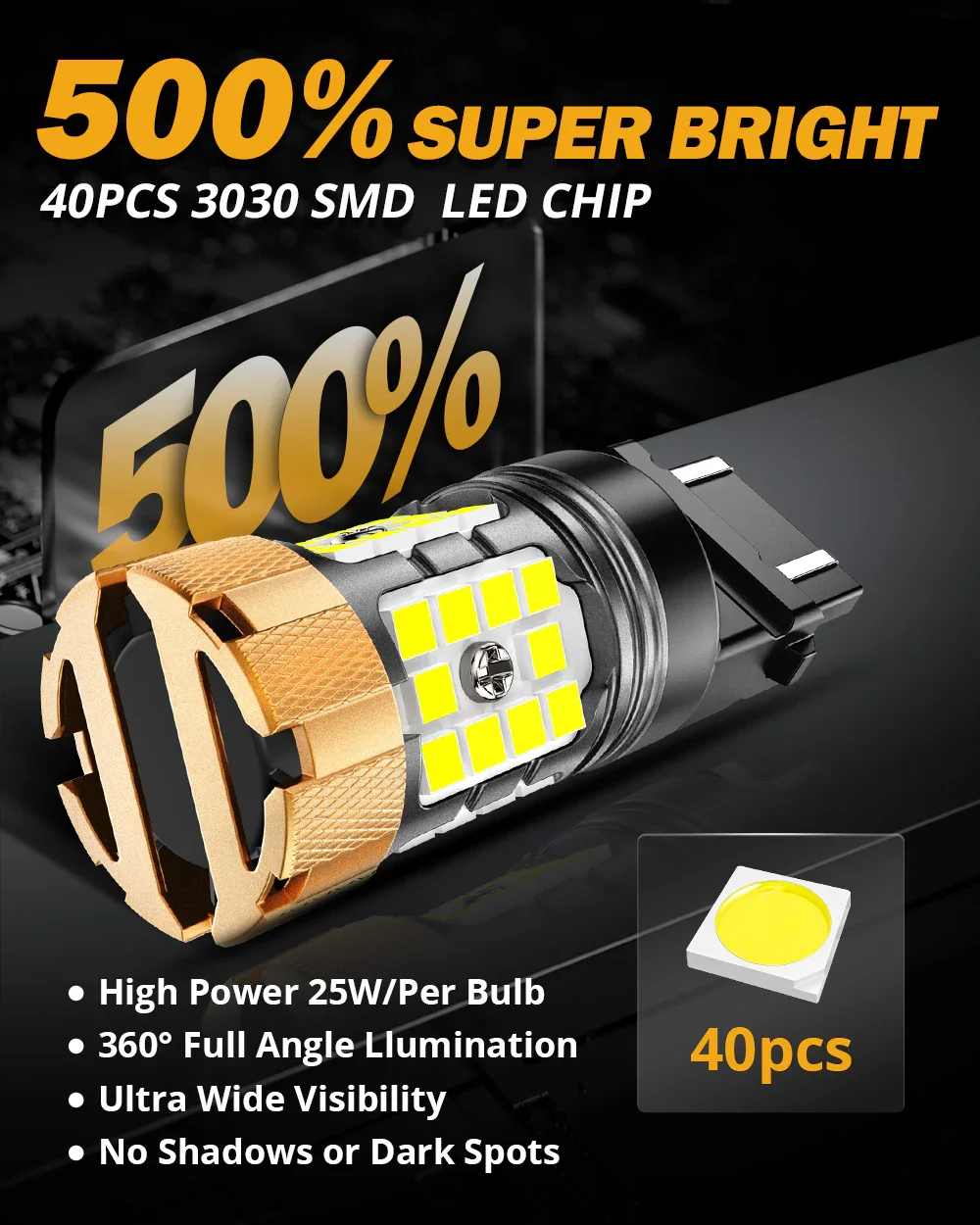 🆕T25 3157 3156 LED Backup Reverse/Turn Signal/Brake Tail Light Bulbs 50W 4000LM CAN-Bus Error Free 6500K White B21-PRO Series | 2 Bulbs - Image 5