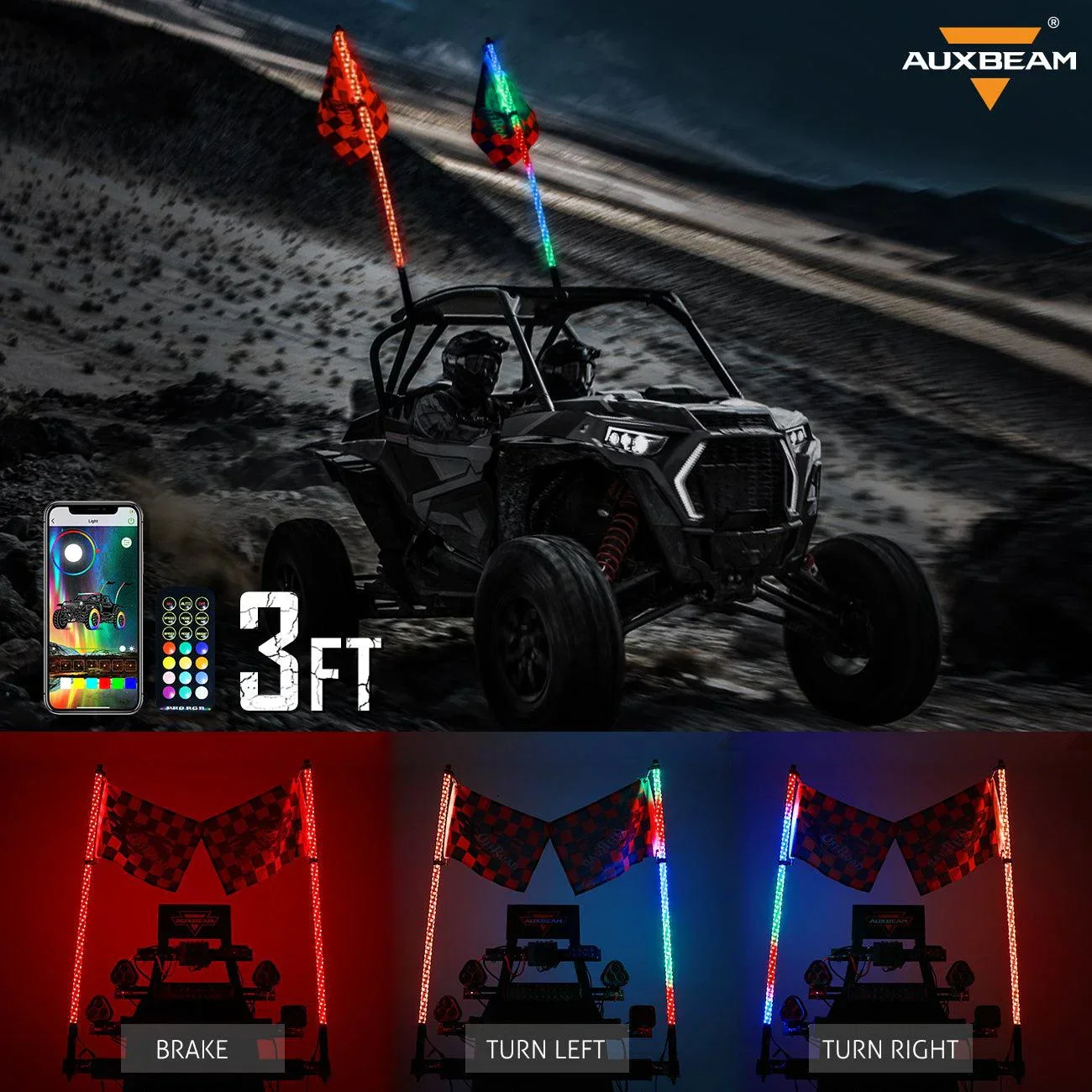 3FT/4FT LED RGB Whip Lights & Rear Pillar Flagpole Light Brackets Combo for Can-Am Maverick X3 2017 2018 2019 2020 2021 - Image 20